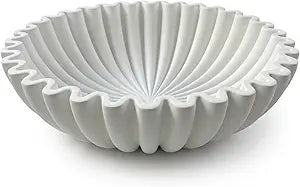 OAKOA Large Decorative Bowl - White Decorative Bowls for Home Decor - Organic Modern Home Decor Bowl - Concrete Ruffle Bowl Decor - Fluted Bowl - Scalloped Bowl