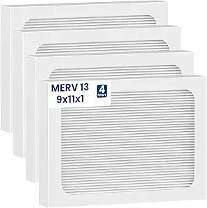 9 x 11 x 1 MERV 13 Replacement Dehumidifier Filter Compatible with Santa Fe Compact70, Ultra70, UA 65H dehumidifier Models, Element, Compact 2 Upgraded, 4 Pack, White
