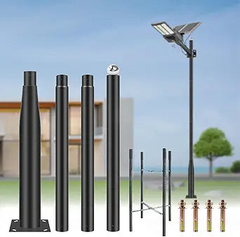 Street Light Pole 13Ft - Black Outdoor Adjustable Metal Solar Street Lamp Post,Suitable for Street Courtyard Porch Exterior Patio Flag Lighting Fixtures,with Mounting Rebar Cage Base Accessory