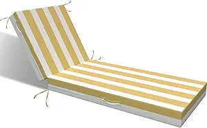 L'AGRATY Outdoor Lounge Chaise Cushion: 72x21x3 Inch Waterproof Lounge Chair Cushion for Outdoor Furniture with Fade Resistant Removable Cover - Patio Cushions for Pool Lawn Deck(Khaki White 1Pack)