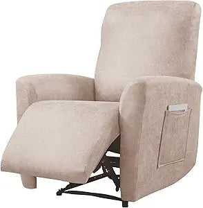 FUANGUI Recliner Chair Covers 4-Pieces Faux Leather Looking Small Recliner Cover for Recliner Chair, Non Slip Covers Washable Lazy Boy Slipcovers/Furniture Protector for Kids, Dog, Living Room,22
