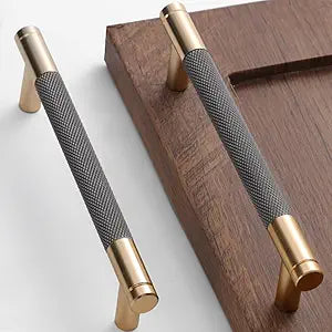 20 Pack 5 Inch 128 mm Knurled Cabinet Handles Cabinet Pulls Aluminum Handles Knurled Drawer Pulls Gold and Grey Oxidation Finish with Diamond Pattern 6" Length (5" Hole Center)