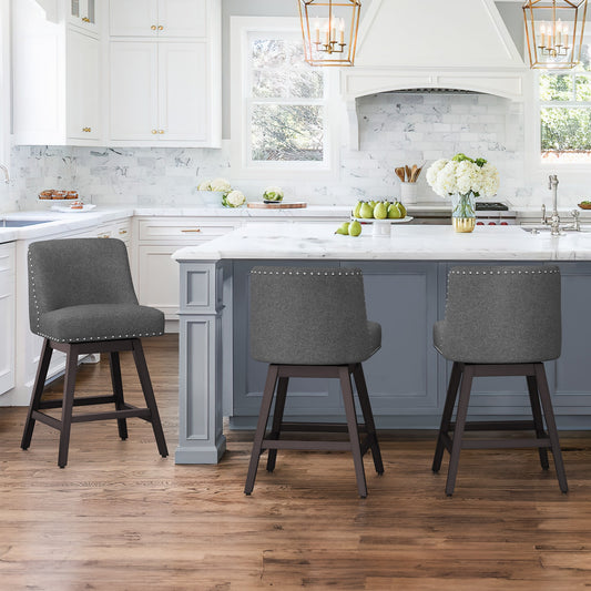 LUE BONA Gray 26-in H Counter height Upholstered Swivel Wood Bar Stool 3 -Pack