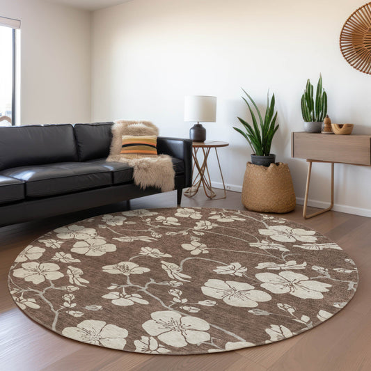 Addison Rugs Chantille ACN1032BR 8 x 8 (ft) Loomed Polyester Brown Round Indoor/Outdoor Machine washable Pet Friendly Area rug