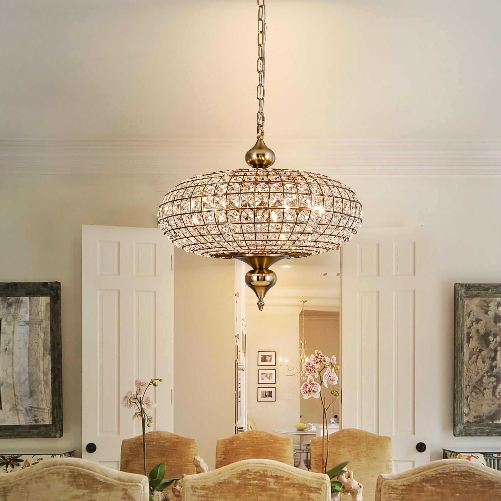 EDISLIVE Hajari 5 -Light Antique Brass French country/cottage Globe Large Hanging Pendant light
