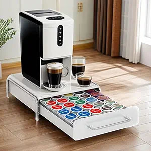 K Cup Holder Drawer, Compatible with K-Cups, 30 Pods Capacity, K Pod Drawer Organizer for Countertop, Coffee Machine Base, Easy Installation (White)