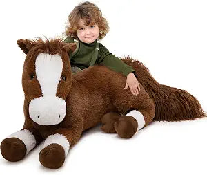 Tezituor 47 Inch Giant Horse Stuffed Animal, 4ft Large Chocolate Brown Pony Plush Toy, Realistic Farm Horse Plush Body Pillow Decor Birthday for Kids Girls Boys Horse Lovers