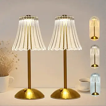 2 Pcs Cordless Rechargeable Table Lamp, Touch Dimming, 3 Color Modes