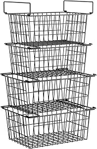 Freezer Organizer Bins, Large Capacity Stackable Baskets for Deep Chest Freezer Easy Get and Sort Bottom Frozen Meats Food Storage Containers Pantry Storage and Organization, 4pcs