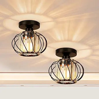 Black Crystal Ceiling Light Fixture - Crystal Chandelier Small Semi Flush Mount Ceiling Light Modern Lights Ceiling mount for Hallway Kitchen Entryway Bedroom Bathroom (2 Pack, 7.48 Inch)
