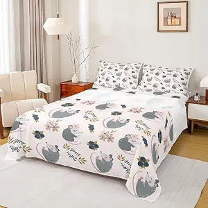 Castle Fairy Opossum Bed Sheet Set for Kids,Cute Possum Animal Sheets Set,Watercolor Flower Leaves Home Decor Sheet Sets with Deep Pocket,Top Flat Sheet,Twin Size