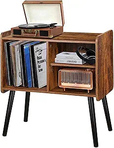 Possile Record Player Stand with Vinyl Record Storage, Mid-Century Turntable Stand for Living Room Bedroom Office, Record Player Table, Vinyl Holder Holds up to 100 Albums, Rustic Brown