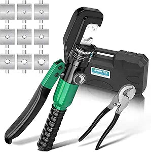 Hydraulic Crimping Tool Set with Cable Cutter, 10 Tons Battery Cable Crimper Tool with 12 AWG to 00 (2/0), Terminal Cable Wire Tool Kit with 9 Die (12awg~00awg Crimping Tool), Green