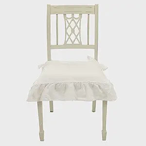 Linen Seat Cover for Dining Chair, Ruffled on 4 Sides, Regular and Large Sizes - with Pocket Back to Insert a Pillow (Warm (Off) White, 20" x 18")