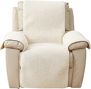 Luxury Sherpa Fleece Oversized Recliner Chair Cover Non Slip Fuzzy Fluffy Reclining Couch Cover Soft Comfort Sofa Slipcover Washable Furniture Protector for Kids, Pets (Cream, 30'')