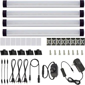 AIBOO LED Under Cabinet Lighting Kit, LED Strip Light,Shelf Lights Direct Wire, 12V Dimmable Kitchen Light Bar Linkable with Rocker Switch and Plug in Adapter (4 Panels,Warm White)