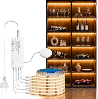 COB LED Strip Lights, 12V Cabinet Light 6Pcs 3.3FT, Warm Cuttable DIY LED Strip with Hide Touch and Hand Sweep Dimmer Switch Kit for Cabinet Showcase Kitchen Acoustic Panel Decoration Shelf Lighting