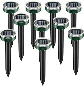Mole Repellent Solar Powered-10Packs, Snake Repellent Outdoor Ultrasonic Gopher Repellent for Lawn Garden, Waterproof Vole Repellent Get Rid of Moles Groundhog Chipmunk Repellent Round