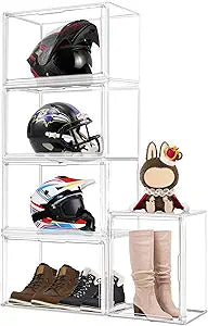 XXX-Large Extra Large Acrylic Display Case 17.3'' x 13'' x 13'' Transparent Sneaker Shoe Organizer Clear Plastic Stackable Boot & Shoe Boxes Large Showcase for Helmet, Handbag, Figures Collectibles