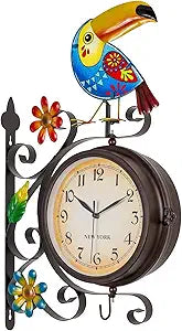 Vintage Indoor Outdoor Clock - Silent Non-Ticking, Double Sided Wall Clock with Toucan Decor Waterproof for Garden, Patio, Yard, Farmhouse, Home Dcor (Blue)