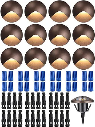 LEONLITE 12-Pack Recessed Low Voltage LED Deck Light Anti-Glare, 12-24V AC/DC Recessed LED Step Riser Light, IP65 Outdoor Step Stair Lights, 3000K Warm White, Aluminum Housing Oil Rubbed Bronze