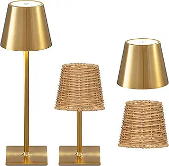 Mr. White Outdoor Waterproof Cordless Set of 2 Rechargeable Portable Top Touch Battery Operated Powered LED Table Lamp Desk Lamp Lights for Restaurant Kitchen Patio Dinner Dining (Gold 2 Pack)