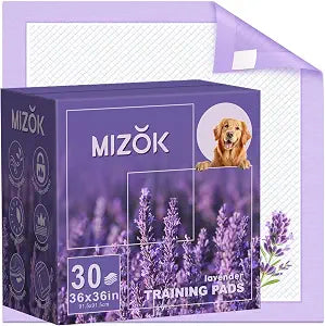 MIZOK Dog Pee Pads 36x36in, Extra Large Pee Pads for Dogs, Keeps Fresh & Clean, Ultra Absorbent Up to 11 Cups, 6 Layers Leak-Proof, Purple Lavender Color (30 Counts)