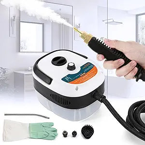 2500W Handheld Steam Cleaner, Pressurized Steam Cleaning Machine with 3 Brush Heads, 20s Heat Up, 1L Tank, Multipurpose Mini Portable Steamer for Tile, Grout, Furniture, Kitchen, Car, Home