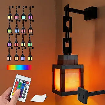 Pixelated Lantern Night Light, 16 Color Retro Mood Light, Wall and Desktop Mounted with USB Charging Remote Control, Suitable for Decorating Bedrooms and Game Rooms for Boys and Girls