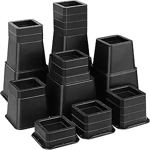 YAYODS 4 Pack 12 Inch Bed Risers Adjustable1, 2, 3, 4, 5, 6, 7, 8, 9, 10, 11, 12 Inch Heavy Duty Furniture Risers for Bed Frame, Couch, Sofa, Chair, Desk Legs Lifting (28PCS, Black)