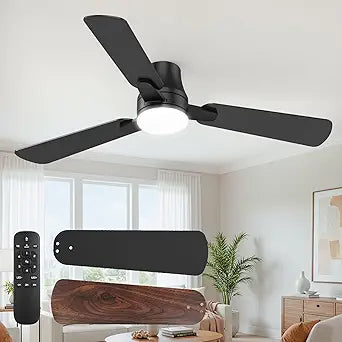 OSTIVE Ceiling Fans with Lights and Remote: 42 Inch Modern Ceiling Fan, Low Profile Flush Mount, Quiet Reversible DC Motor & 3CCT Dimmable LED for Bedroom Living Room Kitchen Indoor Outdoor (Black)