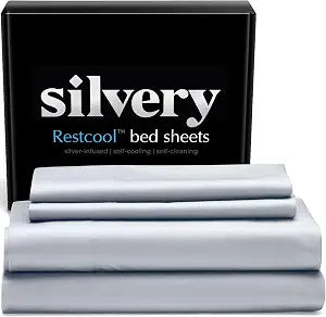 Silvery Restcool Silver Infused Bed Sheets Set - Award-Winning Self-Cooling Fabric for Hot Sleepers with Self-Cleaning Silvery Technology That Stays Fresh 3X Longer (Gray, King)
