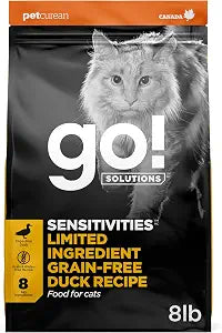 Go! Solutions Sensitivities Limited Ingredient Duck Grain-Free Dry Cat Food, Chicken-Free Kibble Made by Experts for Sensitive Stomachs & Food Allergies, for Kittens, Adults, & Seniors, 8 lb Bag