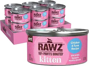 Rawz Natural Premium Pate Canned Kitten Wet Food - Made with Real Meat Ingredients No BPA or Gums -2.8 oz Cans (Case Pack of 18) (Chicken & Tuna)