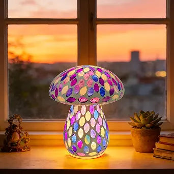 Table Mushroom Lamp for Room Decor: Rechargeable Cordless Glass Bedside Table Lights - 5 Colors 2 Lighting Modes Touch Control - Cute Nightstand Purple Lamp for Ambient, Kids, Bedroom, Living Room