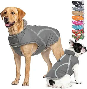 VIVAGLORY Frostfit Dog Coat, Dog Jacket for Winter & Cold Weather, Warm Fluffy Fleece Lined Water Resistant Reflective for Puppy, Coat with Leash Hole, XL, Grey