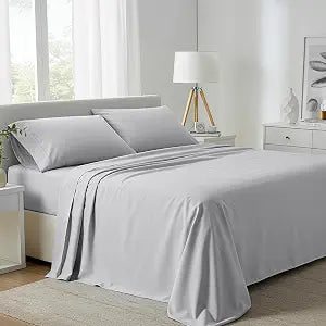Carressa Linen 100% Egyptian Cotton Queen Sheet Set - 800 Series Tulips Collection Egyptian Cotton Sheets Queen Size (4 PC, Silver), 16" Deep Pocket Sateen Weave Luxury Hotel Bed Sheet