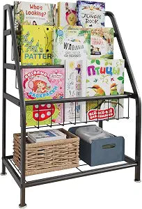 aboxoo Kids Bookshelf Todder Freestanding for Children Room 18 inches Small Toddler Bookcase Toy Organizer Play Black Stable Bookcase Bookstore Library Book Unit Storage for Small Place,Black