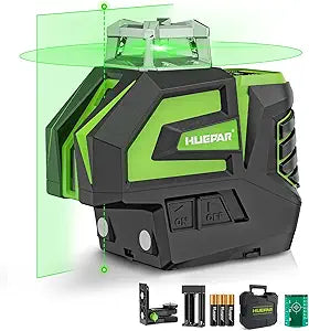 Huepar Self Leveling Laser Level Green Cross Line Laser Tool with 2 Plumb Dots, Fathers Days Dad Gifts-360 Horizontal Line&140 Vertical Level Laser with Up&Down Points -Magnetic Bracket&AA Batteries