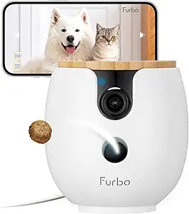 Furbo Mini 360 2K QHD Pet Camera: Basic See, Talk & Toss Features, No AI Alerts, No Subscription Required, Dog & Cat Rotating Treat Dispenser w/Phone App, Smart Indoor Cam, 2-Way Audio & Night Vision