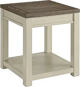 ROME + OAK Tate Farmhouse End Table, Wooden Home Accent Furniture with Shelf, Weathered Brown and Cream - for Living Rooms, Bedrooms, or Entryways