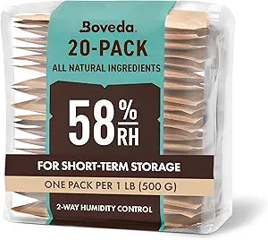 Boveda 58% Two-Way Humidity Control Packs For Storing 1 lb Γ Size 67 Γ 20 Pack Γ Moisture Absorbers for Storage Containers Γ Humidifier Packs Γ Hydration Packets in Resealable Bag