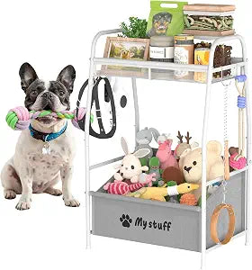 Kaiferty Medium Dog Toy basket, Toy Box for Dogs, Pet Toys Bin Dog Metal Wire Basket for Toys, Food Storage, Storage Organizer Chest Storage, Toy Box for Living Room Area (White)