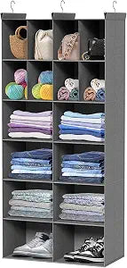 6 Tier Hanging Closet Organizer, 16 Compartments Dual Row Storage, Grey