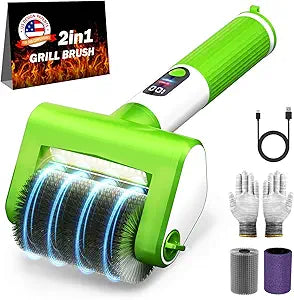 Electric Grill Brush, 2-Speed BBQ Grill Brush with LED Light/Screen Powerful Cleaning 800RPM/4000mAh/2 Brush Heads No Bristle Shedding Rechargeable Lightweight Grill Cleaner for Outdoor/Camping