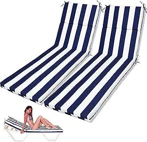 SmoothNovelty 2 Pcs Indoor Outdoor Chaise Lounge Cushions Sponge Bench Outdoor Furniture Chaise Cushions Patio Chair Furniture Replacement (Purplish Blue and White Stripes)
