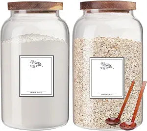 2 PCS Larger Class Jars with Lids, Flour Sugar Storage Containers Sets for Kitchen Borosilicate Glass Canisters with Spoon Pantry Organizers and Storage for Tea Spice Cereal Coffee( (95FL OZ/2700ml)