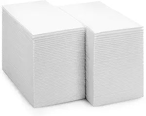 BloominGoods Disposable Bathroom Paper Napkins | 300-Pack 8" x 17" Single-Use Linen-Feel Guest Towels, Made In USA | Cloth-Like Hand Tissue Paper, White (MEDIUM SIZE - Pack of 300)