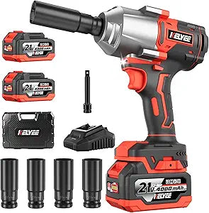 Cordless Impact Wrench, 996Ft-lbs (1350N.m) 1/2" Impact Driver, 21V Brushless Impact Gun, High Torque Impact Wrench with 2x4.0Ah Battery, Power Motor Variable Speeds for Car/Pickup Truck/Mower