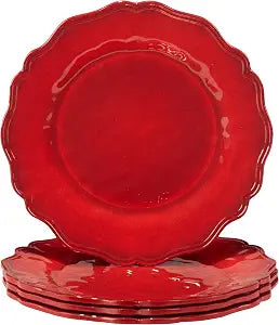 Isabella Red Unbreakable Melamine Salad & Dessert Plates  Set of 4 Durable 9" Plates for Indoor Outdoor Dining, Holiday Entertaining, Everyday Meals, RVs, Camping & Gifting